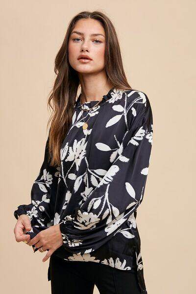 Annie Wear Frill Printed Balloon Sleeve Blouse for Women - Selvanelle