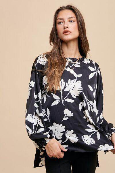 Annie Wear Frill Printed Balloon Sleeve Blouse for Women - Selvanelle
