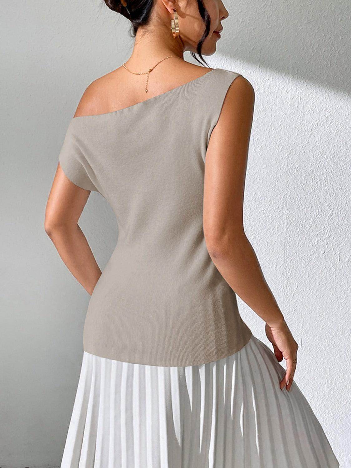Single Shoulder Short Sleeve Knit Top for Women Fashion - Selvanelle