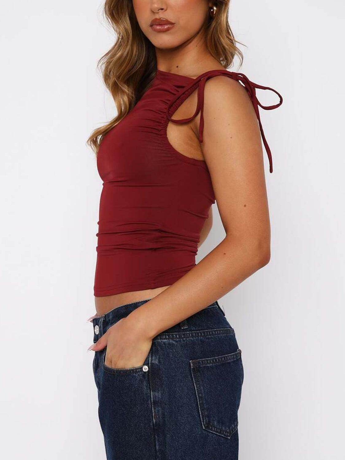 Lovelet Ruched Asymmetrical Neck Cami for Women’s Fashion - Selvanelle