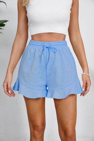 Full Size Drawstring Ruffle Hem Shorts for Women - Selvanelle