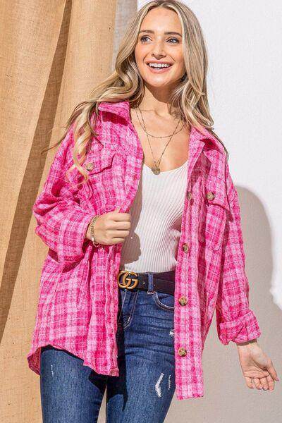 And The Why Full Size Tweed Button Down Long Sleeve Shacket - Selvanelle