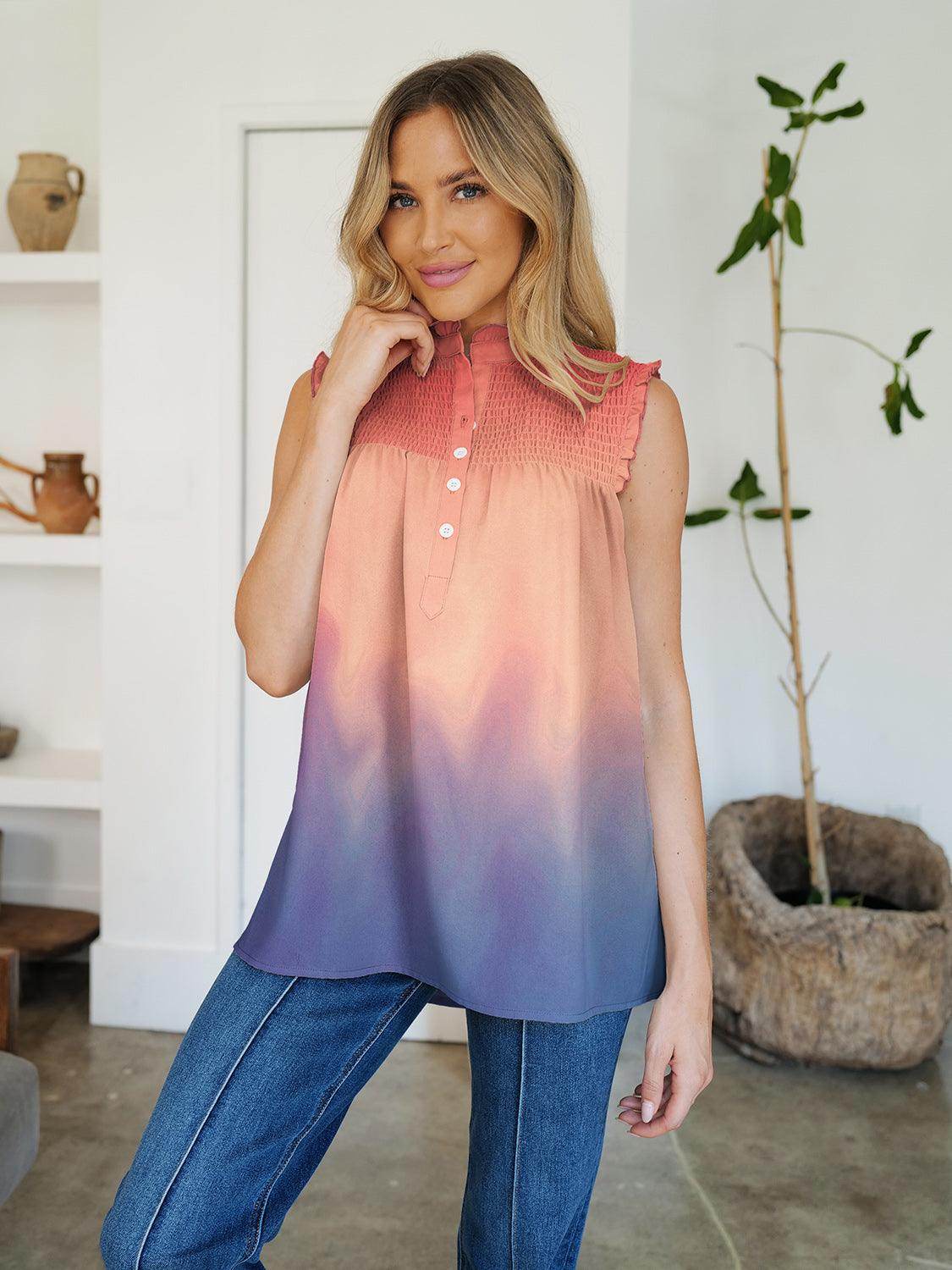 FAM-FAM Frill Printed Mock Neck Top for Stylish Women - Selvanelle
