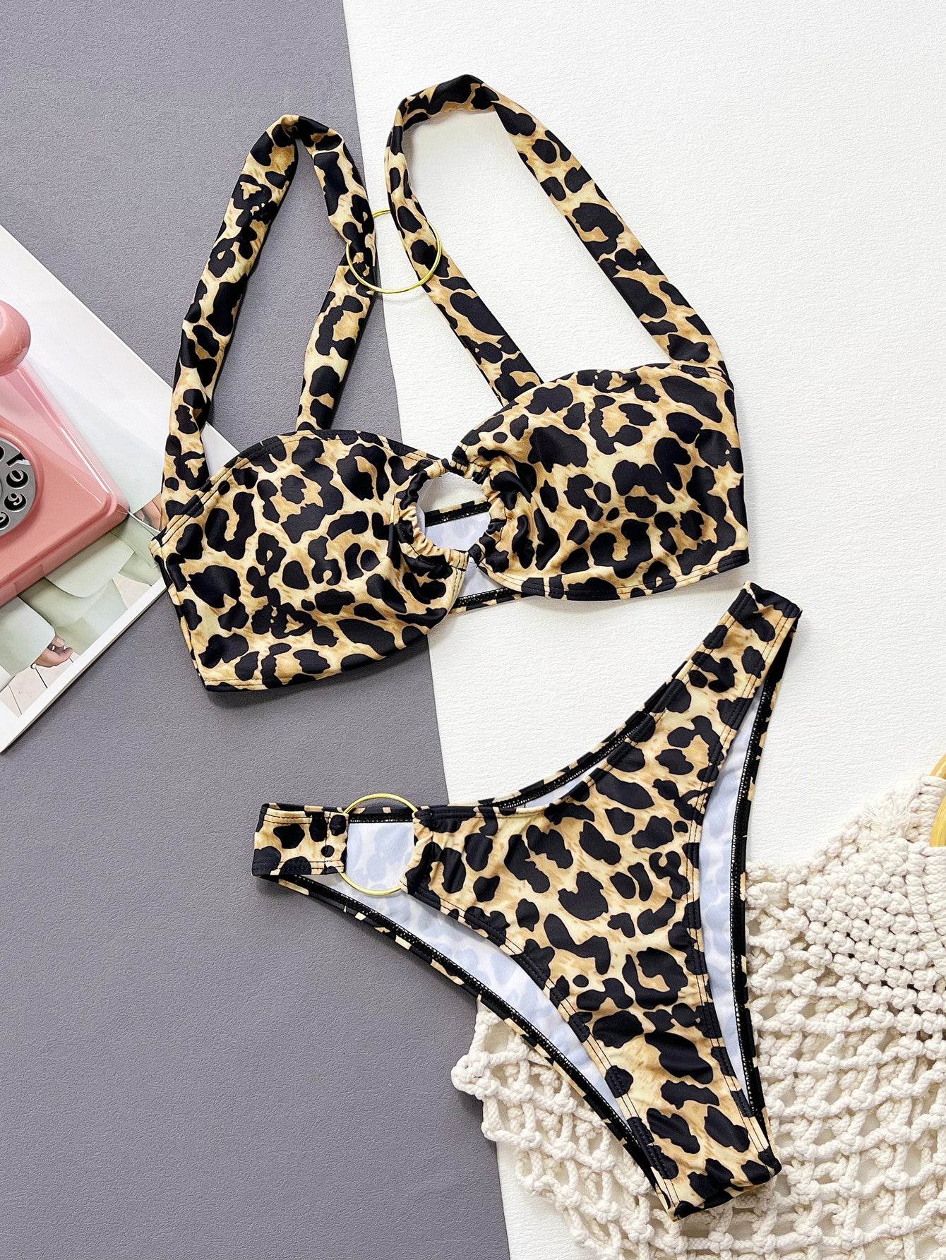 Leopard Ring Detail Bikini Set - Selvanelle