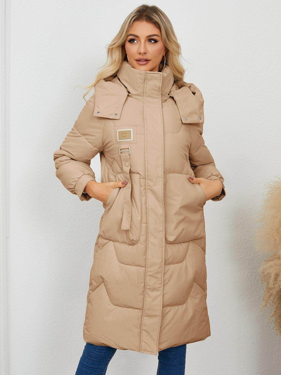 Long Sleeve Longline Hooded Winter Coat for Women - Selvanelle