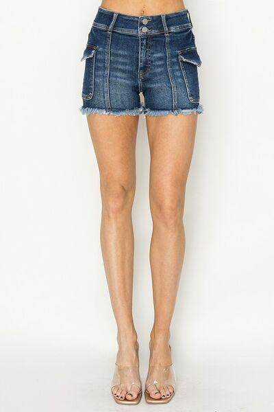 RISEN Raw Hem Denim Shorts with Pockets for Women - Selvanelle