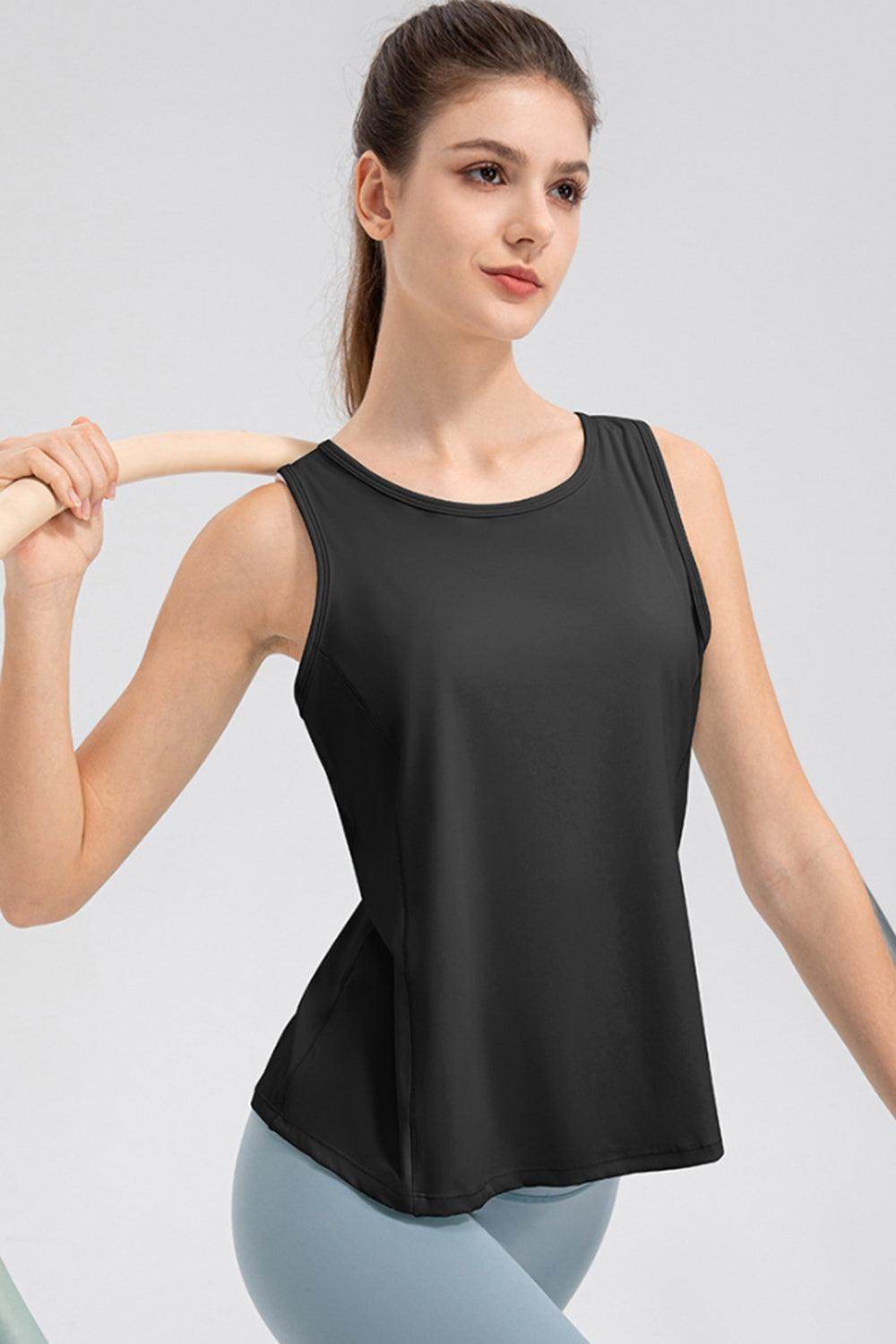 Wide Strap Round Neck Active Tank for Comfortable Workouts - Selvanelle