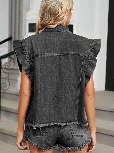 Raw Hem Cap Sleeve Denim Jacket for Trendy Style - Selvanelle