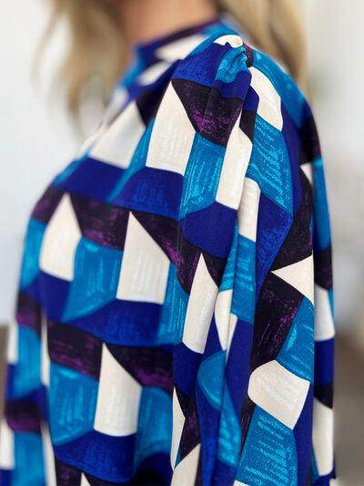 Double Take Full Size Geometric Notched Half Sleeve Blouse - Selvanelle