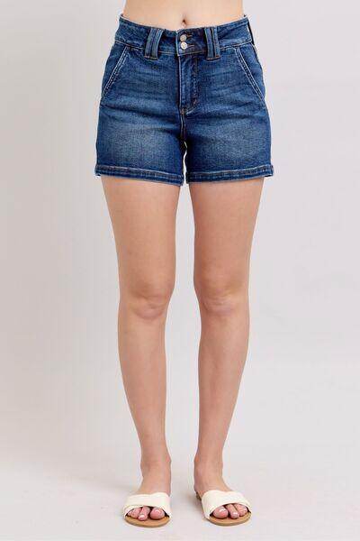 Judy Blue Full Size Double Button Waistband Denim Shorts Plus Size - Selvanelle