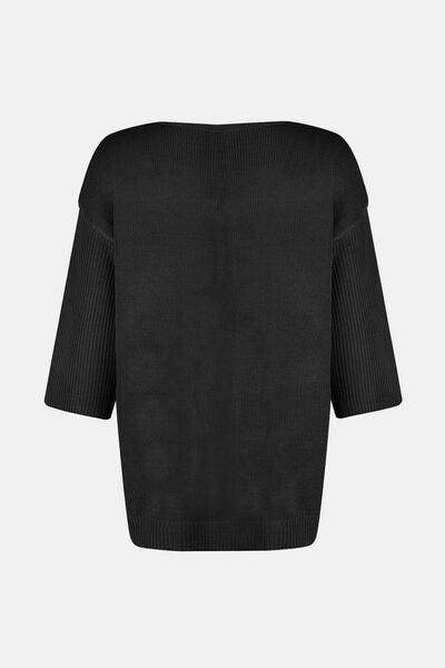 V-Neck Three-Quarter Sleeve Knit Top for Women Casual Wear - Selvanelle