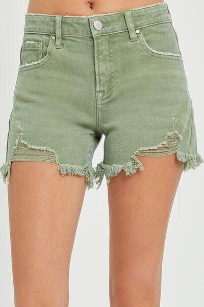 RISEN Mid Waist Frayed Hem Denim Shorts for Summer Style - Selvanelle