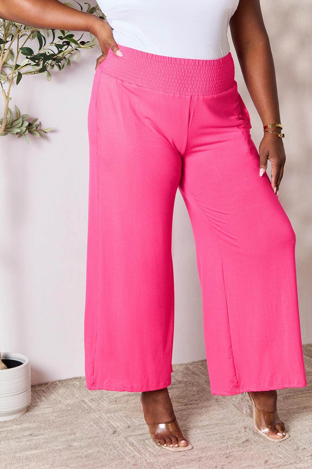 Double Take Full Size Smocked Wide Waistband Wide Leg Pants - Selvanelle