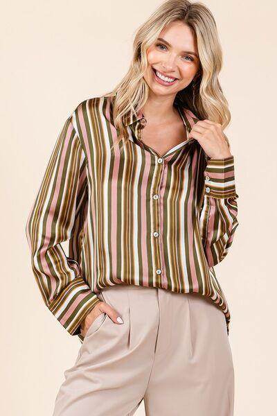 Mittoshop Striped Button Down Satin Shirt in Multicolor - Selvanelle
