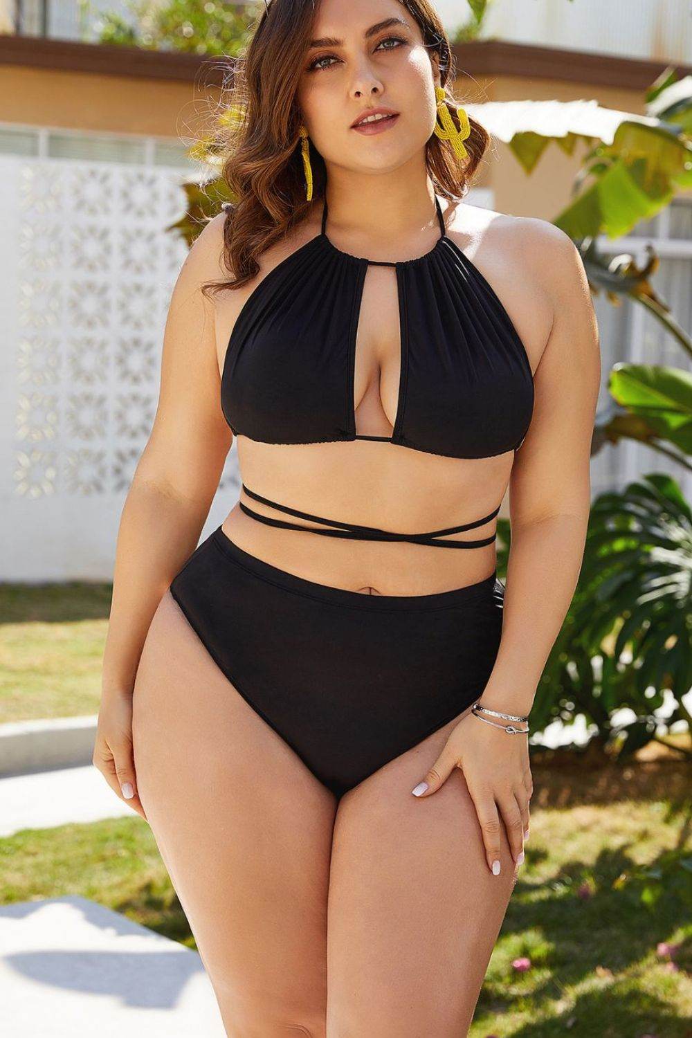 Plus Size Cutout Tied Backless Bikini Set - Selvanelle
