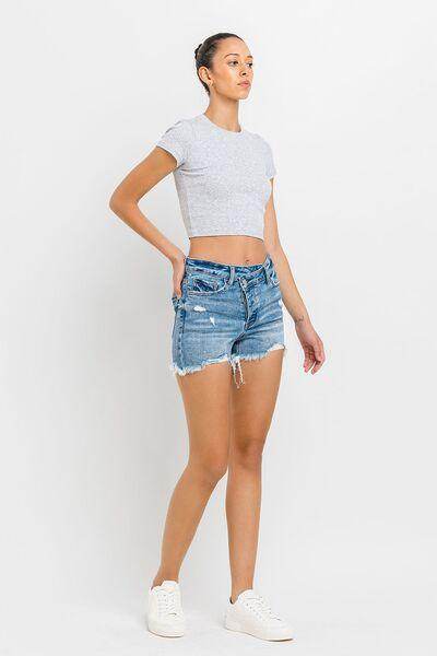 Lovervet Stepped Waist Raw Hem Denim Shorts for Summer - Selvanelle
