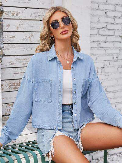 Button Up Long Sleeve Denim Jacket with Breast Pockets - Selvanelle