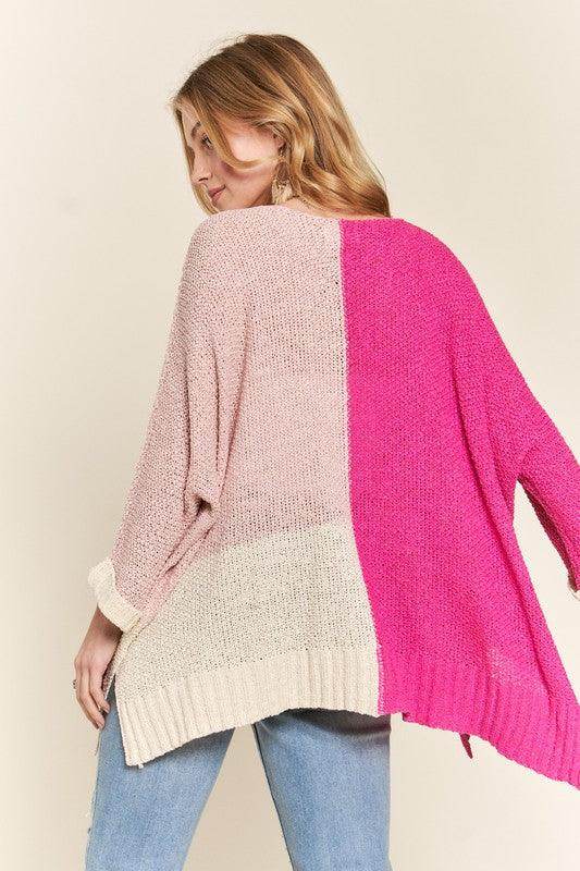 ADORA Side Slit Color Block Long Sleeve Sweater for Women - Selvanelle