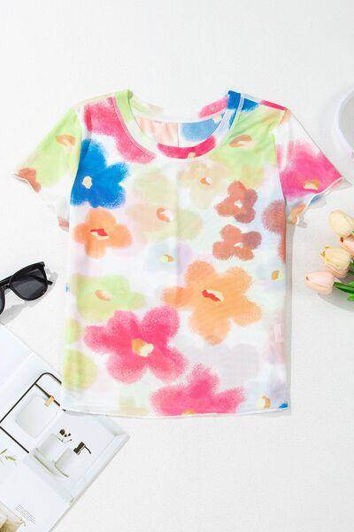 Printed Round Neck Short Sleeve Blouse for Women Fashion - Selvanelle
