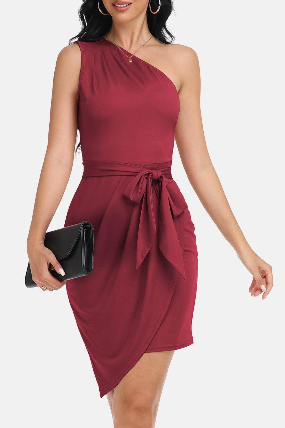 Chic Tie Front One-Shoulder Sleeveless Dress for Women - Selvanelle