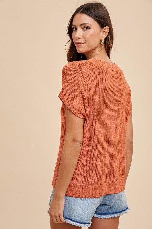 Annie Wear Round Neck Short Sleeve Sweater for Women - Selvanelle