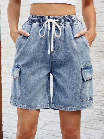 Drawstring Denim Shorts with Pockets for Women Fashion - Selvanelle