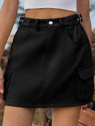 Adjustable Waist Denim Skirt with Pockets for Women - Selvanelle