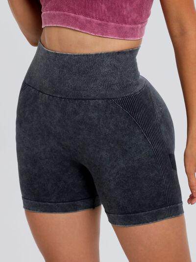 Washed High Waist Active Shorts for Ultimate Comfort - Selvanelle