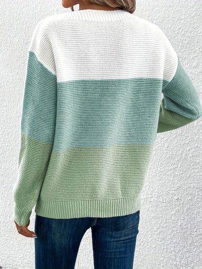 Color Block Boat Neck Sweater for Stylish Layering - Selvanelle