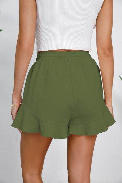 Full Size Drawstring Ruffle Hem Shorts for Women - Selvanelle