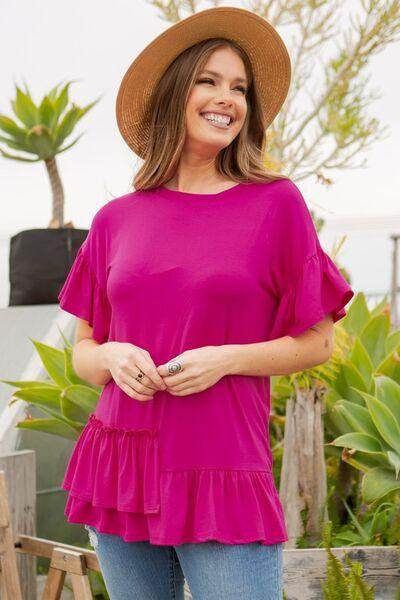 Celeste Full Size Ruffle Detail Asymmetrical Top Plus Size - Selvanelle