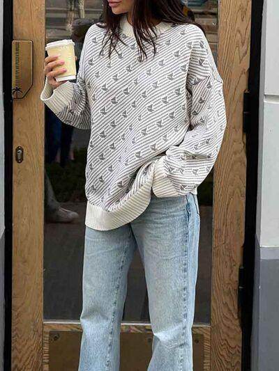 Contrast Round Neck Long Sleeve Sweater for Women Fashion - Selvanelle