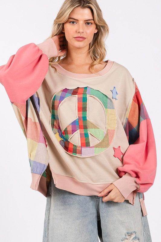 SAGE + FIG Full Size Contrast Peace Patch Sweatshirt - Selvanelle
