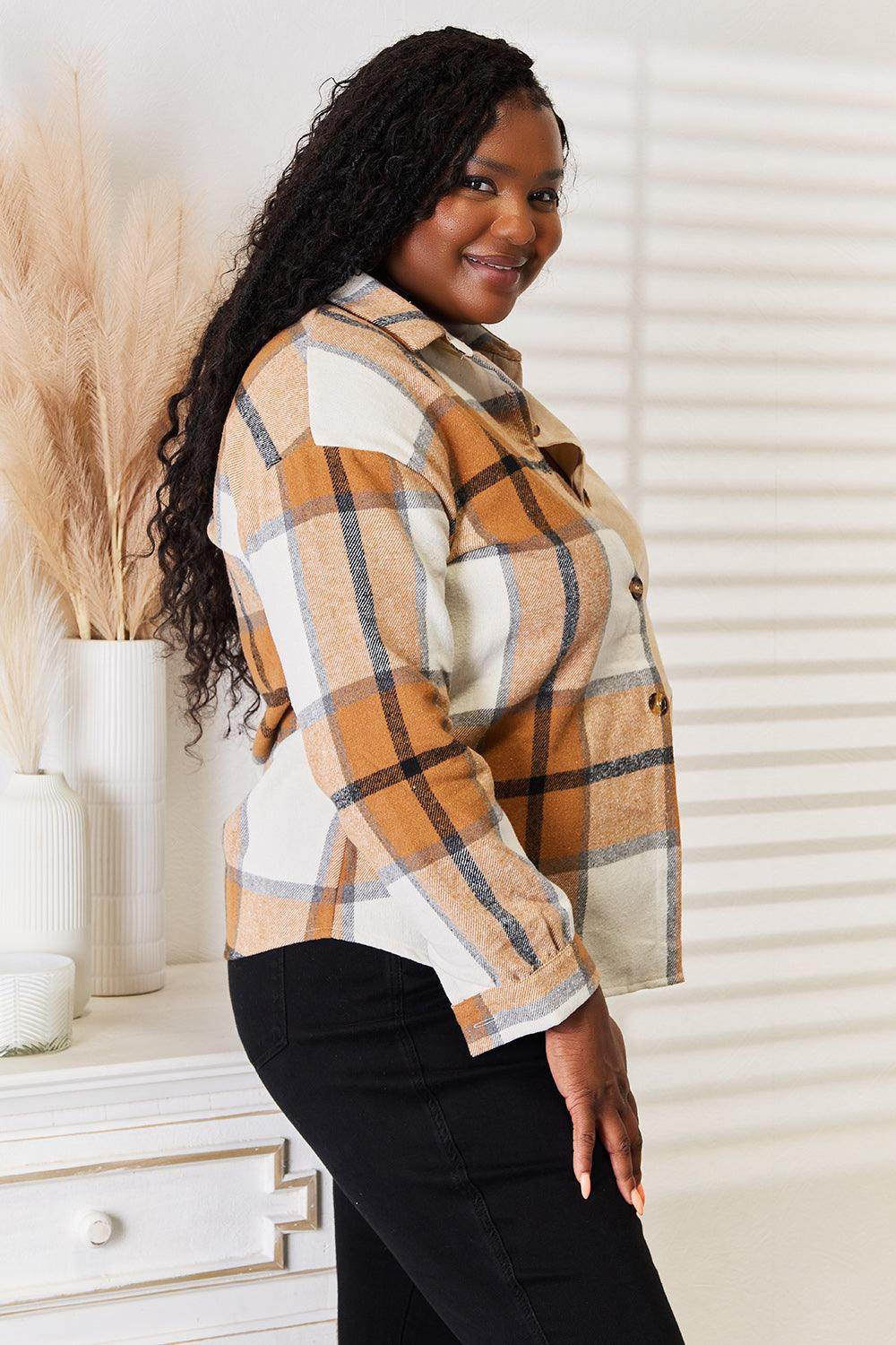 Perfee Plaid Print Dropped Shoulder Shirt for Casual Style - Selvanelle