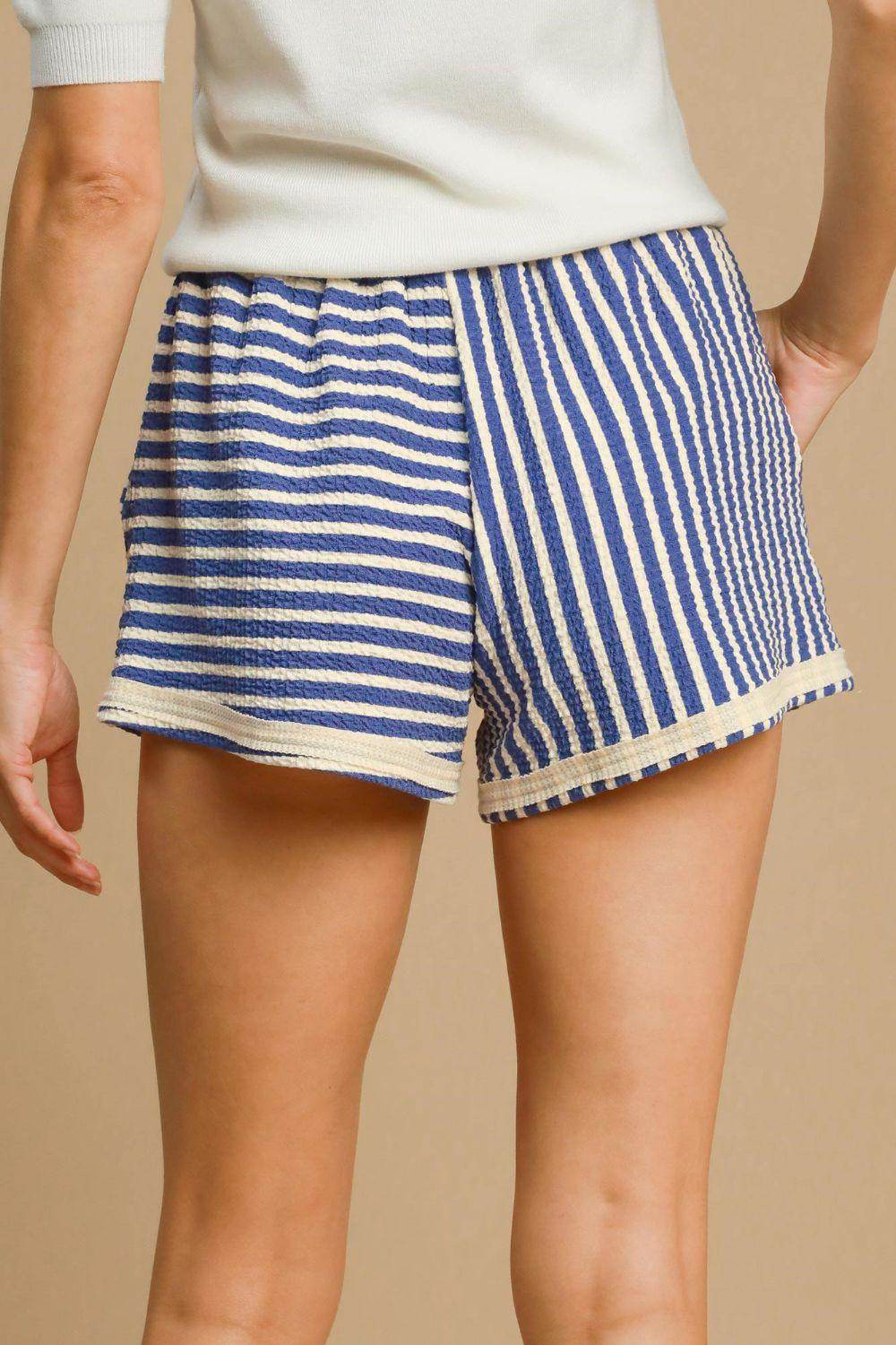 Umgee Elastic Waist Striped Shorts with Pockets for Summer - Selvanelle