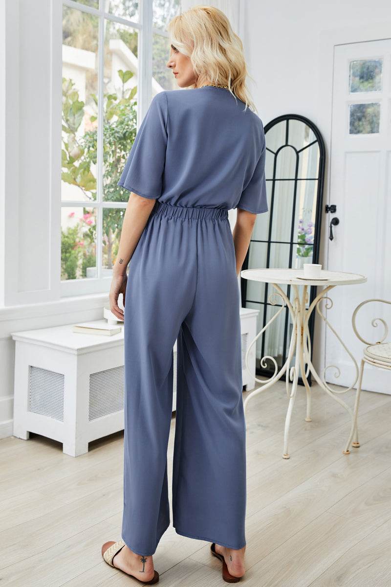 Tie Front Cutout Wide Leg Jumpsuit - Selvanelle