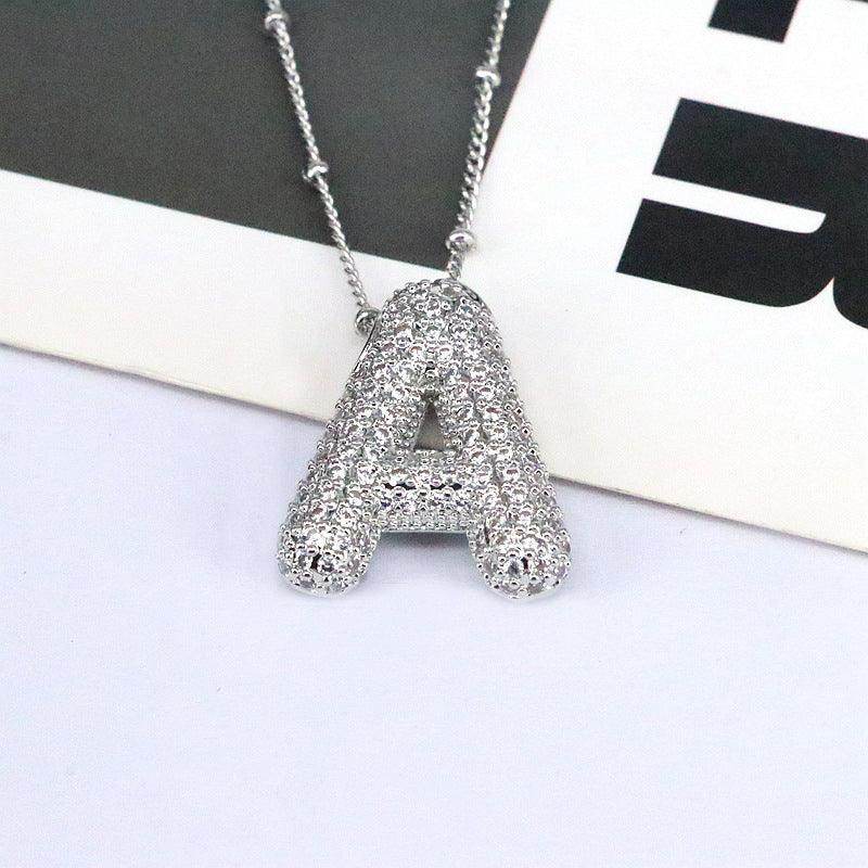 Copper Inlaid Zircon Letter Pendant Necklace for Women - Selvanelle