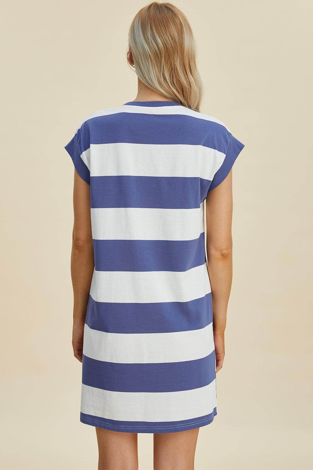 Basic Bae Full Size Striped Round Neck Cap Sleeve Mini Dress - Selvanelle