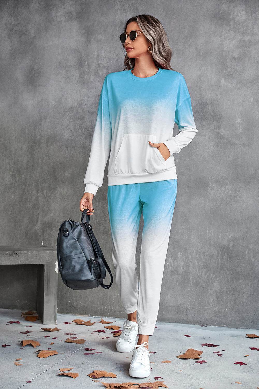 Gradient Round Neck Sweatshirt and Joggers Set - Selvanelle