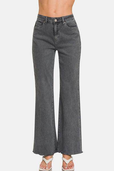 Zenana Acid Washed Frayed Hem Bootcut Jeans for Women - Selvanelle