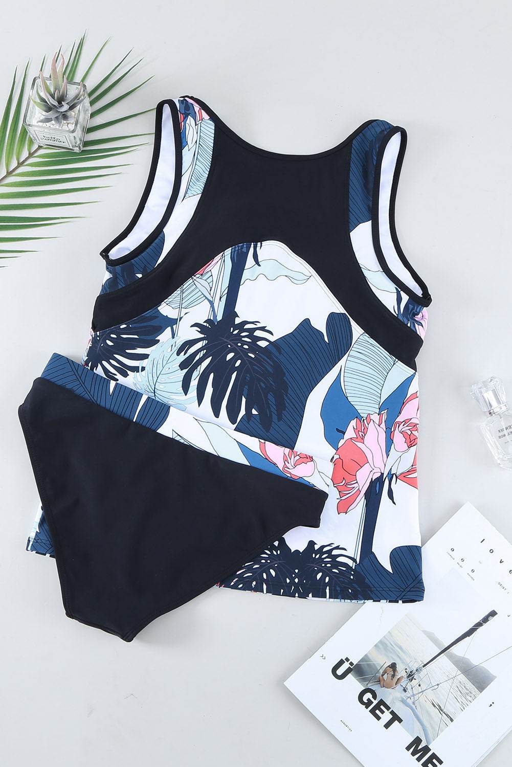 Printed Wide Strap Tankini Set - Selvanelle