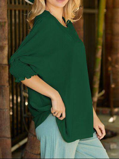 Round Neck Three-Quarter Sleeve Blouse for Women Fashion - Selvanelle