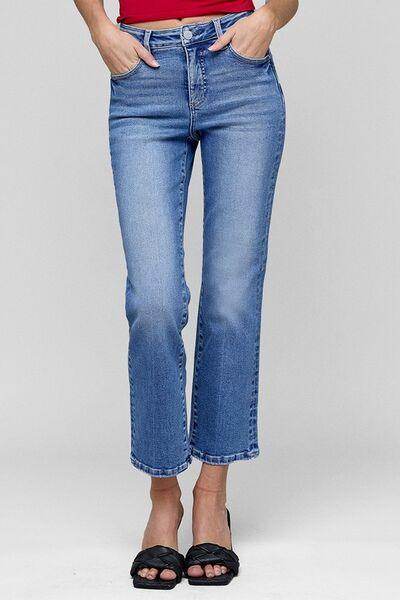 RISEN Full Size Tummy Control High Rise Crop Straight Jeans - Selvanelle