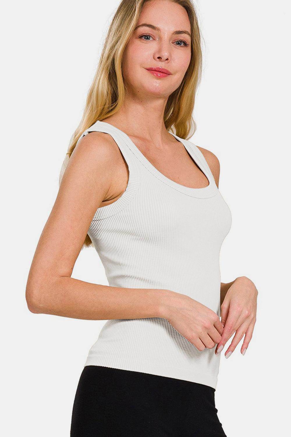 Zenana 2 Way Neckline Washed Ribbed Tank Top for Women - Selvanelle
