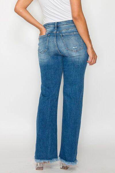 Bytos Full Size Raw Hem Distressed Mid Rise Straight Jeans - Selvanelle