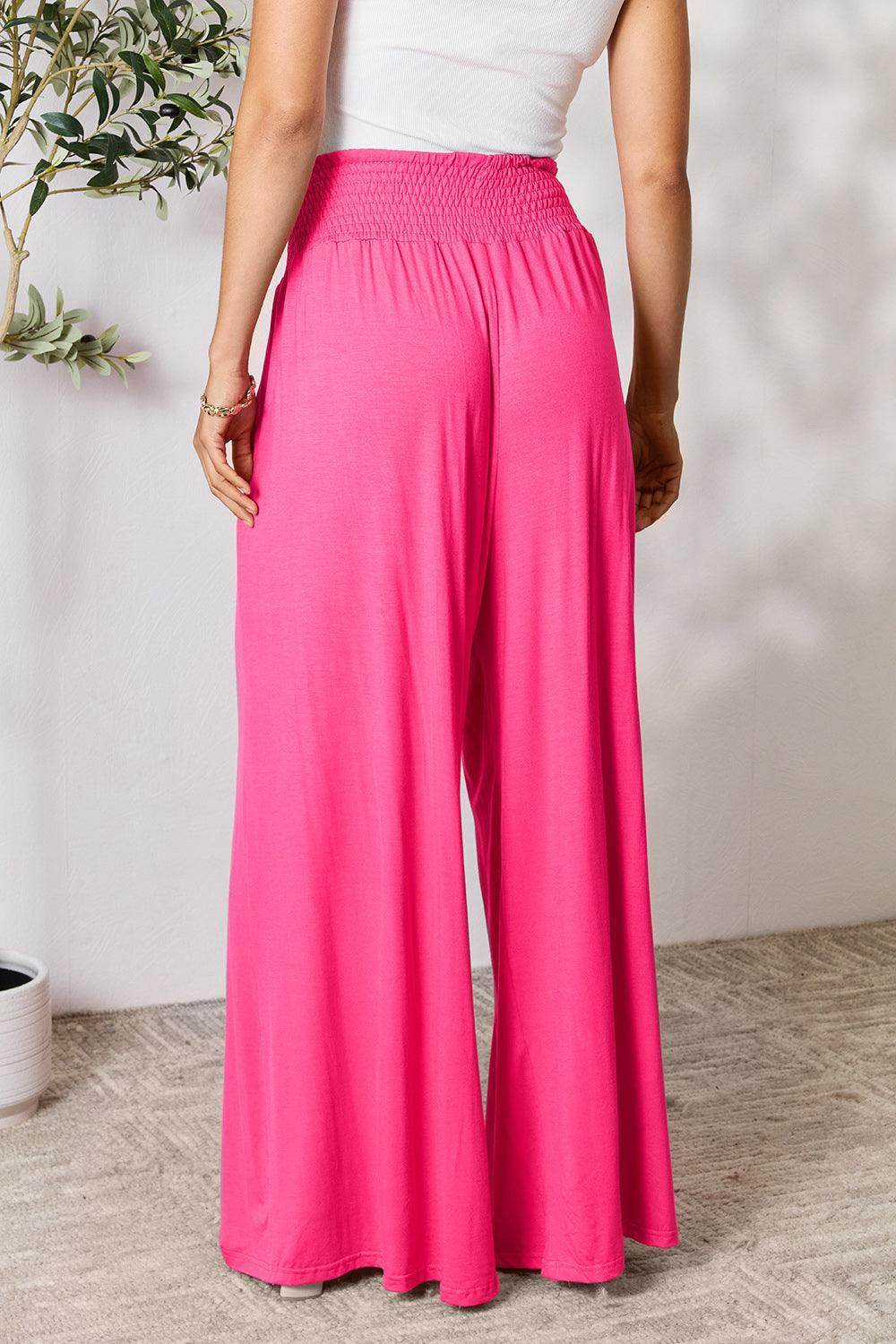 Double Take Full Size Smocked Wide Waistband Wide Leg Pants - Selvanelle