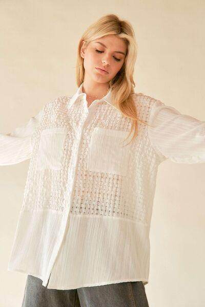 Davi & Dani Crinkled Jacquard Button Down Shirt for Women - Selvanelle