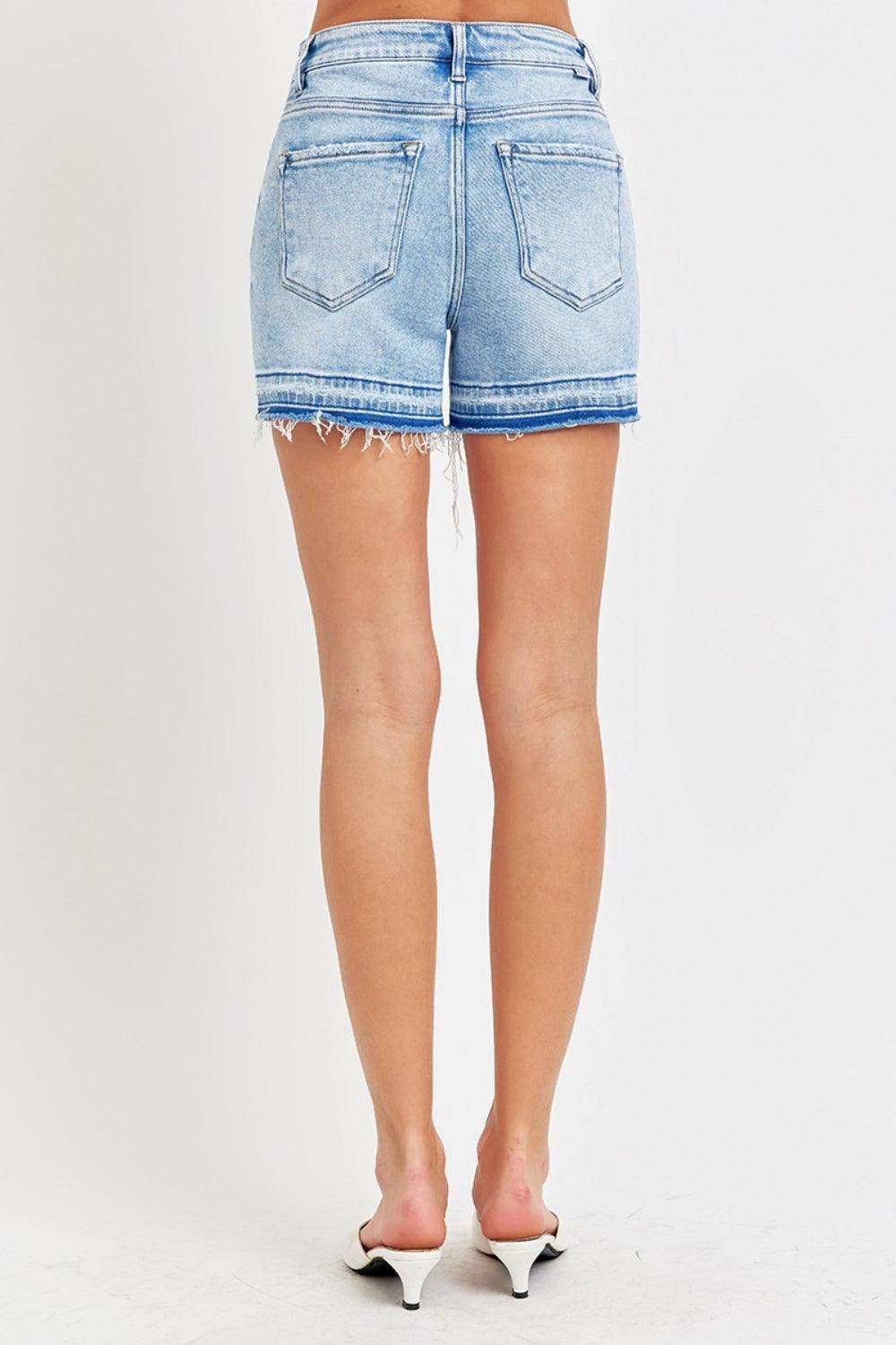 RISEN High Rise Distressed Hem Denim Shorts for Women - Selvanelle