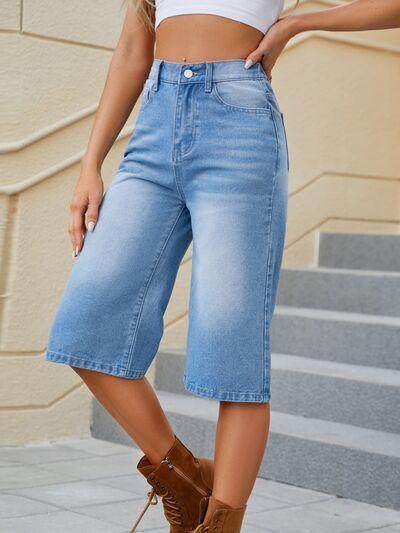 High Waist Denim Shorts with Pockets for Women Stylish - Selvanelle