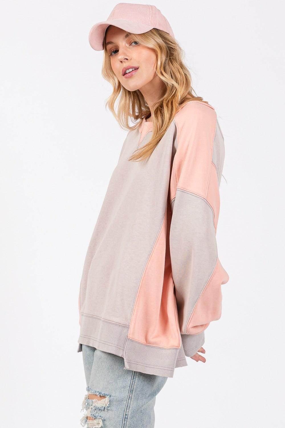 SAGE + FIG Color Block Round Neck Sweatshirt for Women - Selvanelle